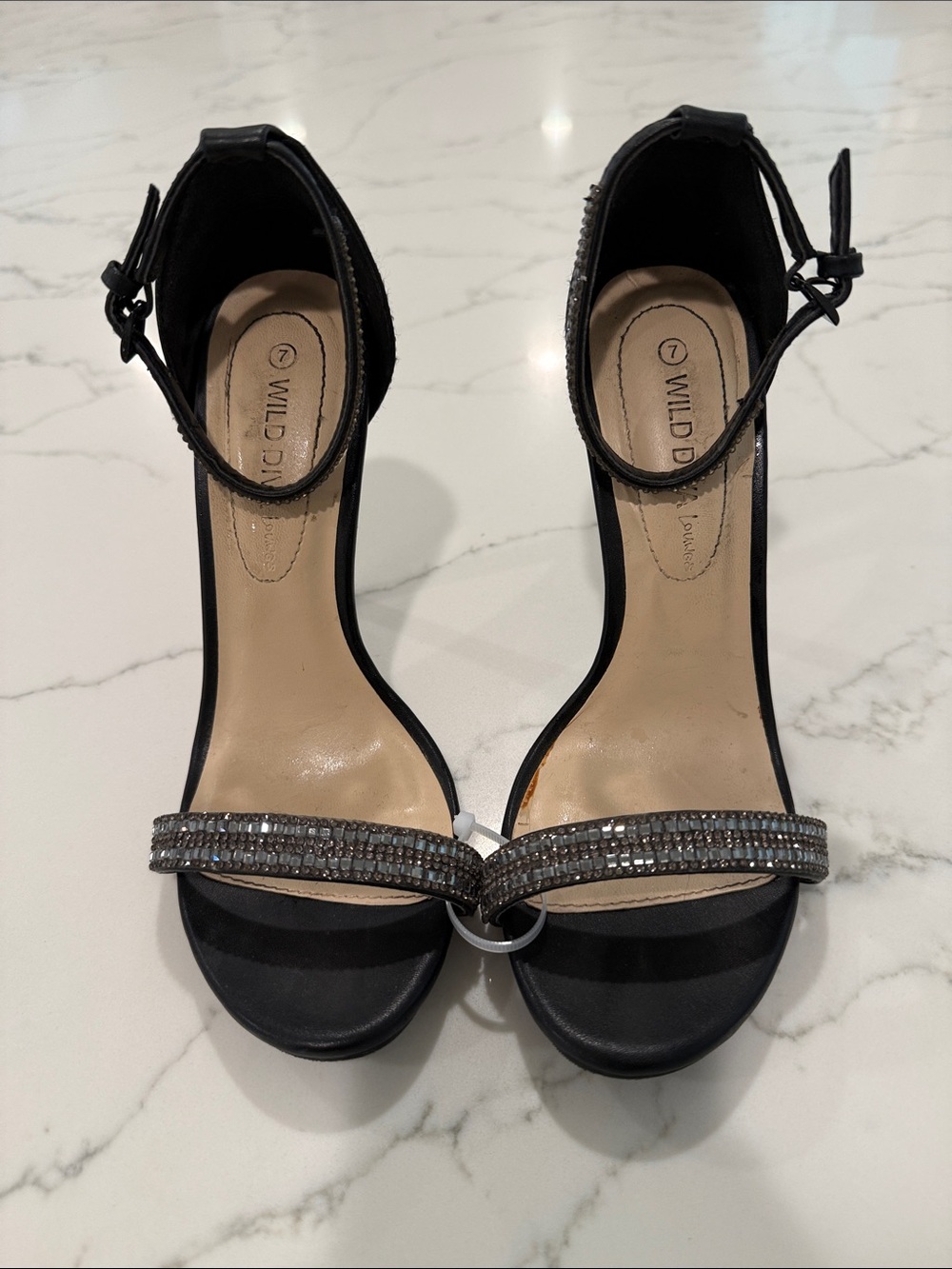 5/$25 Wild Diva Ankle-Strap Heels with Rhinestone Band